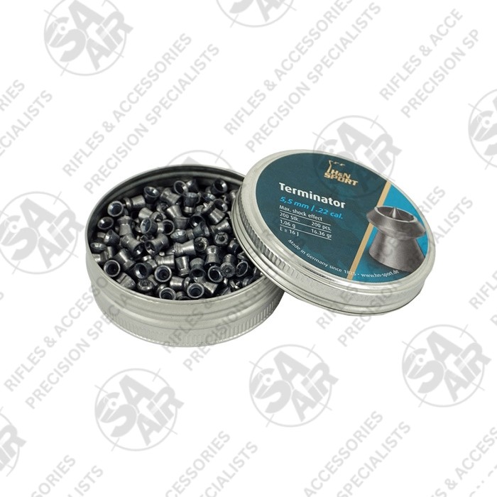thumbnail interactive-video image 1 of 200 H&N Terminator Hollow Point .22 Pellets – 5.5mm Caliber For Air Rifle Hunting 1 of 3