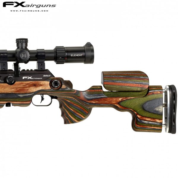 The FX Crown MKII GRS Green Mountain Laminate 5.5mm is the astonishing successor of the original FX Crown. It features some significant improvements that’ll provide more power and will make this air rifle even more suitable for long distance shooting. Thus, combined with a breathtakingly beautiful GRS stock, this rifle an absolute legend!