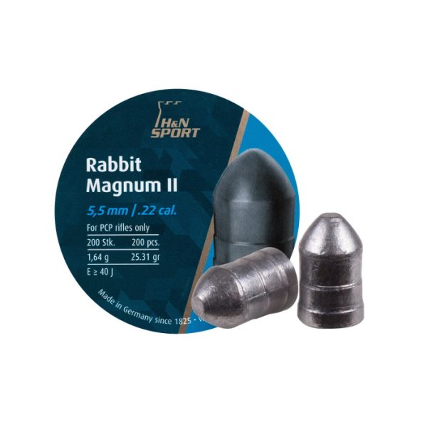 The H&N Rabbit Magnum II 5.5mm 25.31gr 200PCS is a heavy hunting projectile for long ranges with a unique aerodynamic torpedo design.