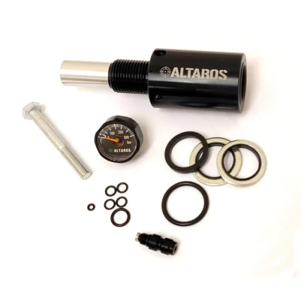 The Altaros Pressure Regulator with Gauge can be installed in most air rifles which have a standard air tank and M 18x1,5 threading. 