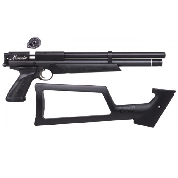 You get a 8-shot rotary magazine and a stock extension with the Benjamin Marauder Pistol Carbine 5.5mm.