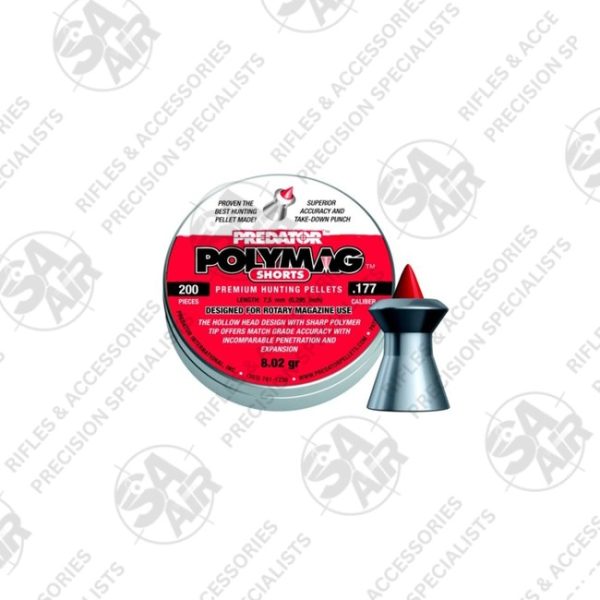 JSB Predator Polymag Shorts 4.5mm 8.02gr 200PCS premium hunting pellets combine a hollow head with a sharp polymer tip for unsurpassed performance.