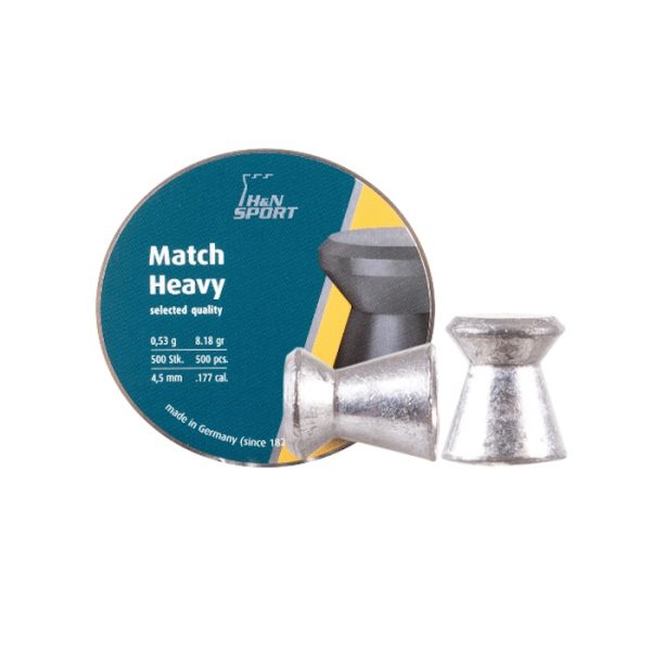 The H&N Match Heavy 4.5MM 8.18GR 500PCS Extremely accurate competition and training pellet for performance-oriented shooters.