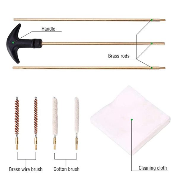 This Gun Cleaning Rod Kit is suitable for 4.5mm (.177 calibre) and 5.5mm (.22 calibre) airgun rifles and pistols, as well as firearm rifles and pistols.