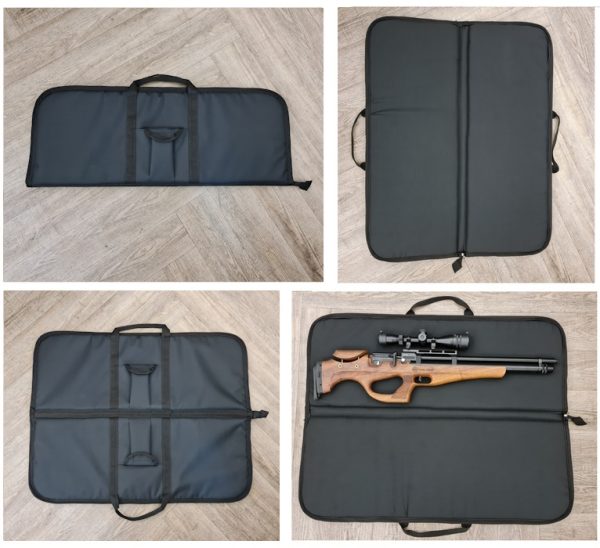 The thickly padded SAA Field PRS-Style Bullpup Bag Black doubles as shooting mat. Tough canvas and webbing straps. Holds a scoped rifle, with extra storage.