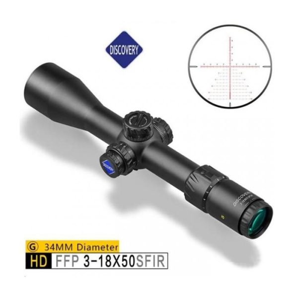 The Discovery HD 3-18x50 SFIR FFP rifle scope offers high definition images and an illuminated reticle in the first focal plane.