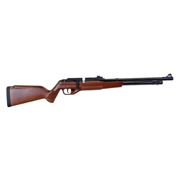 The powerful Nova Vista PCP1000 Wood 5.5mm has a 10-shot mag, side-lever cocking, adjustable open sights, manual safety and a Dovetail rail for scoping.