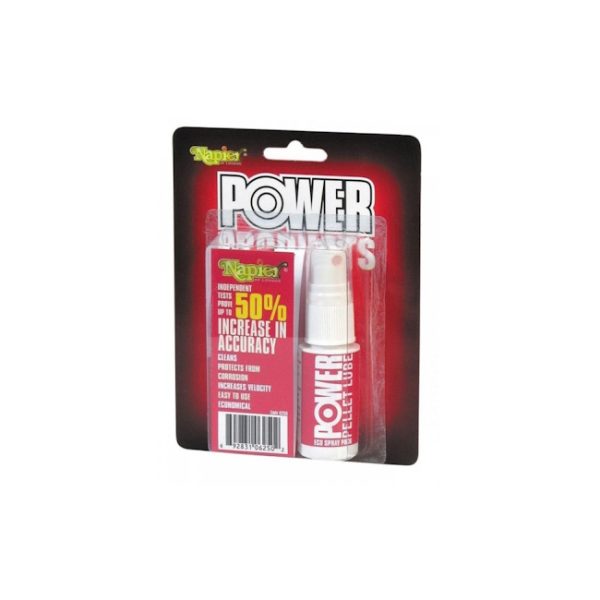 Napier Power Pellet Lube Spray 25ml improves accuracy, cleans, protects from corrosion, increases velocity. Endorsed by champions and major manufacturers.
