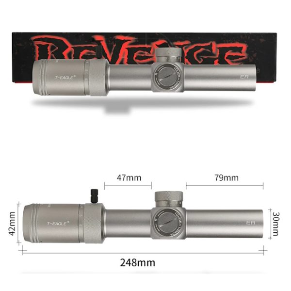 T-EAGLE ER 1.2-6X24 IR HK Silver with glass etched reticle and red green illumination. Full multi-layer broadband coating ensures a clear sight picture.
