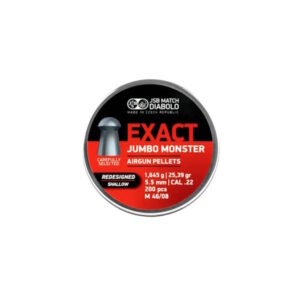 JSB Exact Jumbo Monster Redesigned Shallow 5.52mm 25.39gr 200PCS, designed for powerful air rifles, with a shallow cup and thicker skirt.