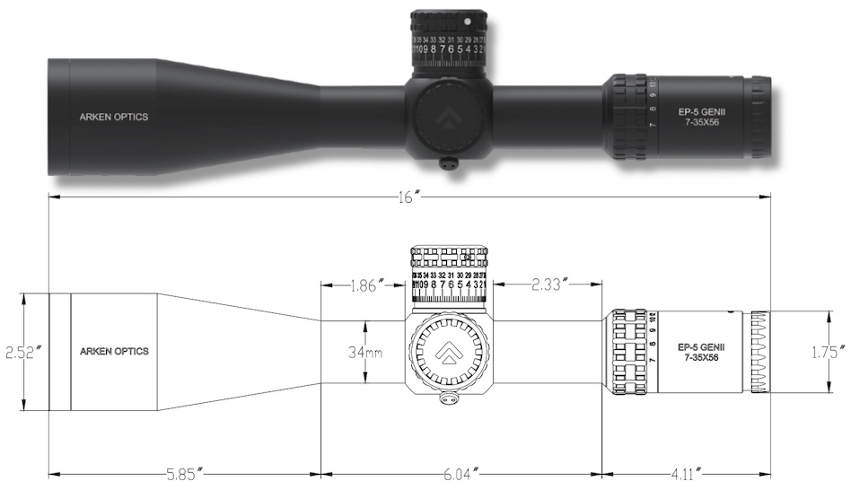 The rugged Arken EP-5 7-35x56 Gen 2 FFP IR MOA VPR and Arken EP-5 7-35x56 Gen 2 FFP IR MIL VPR - ED Japanese Glass, illuminated reticle and Zero Stop. Lifetime Warranty, Precision Tracking Guaranteed!