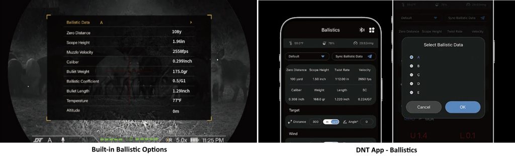 The rugged DNT Zulus HD V2 3-12X LRF ZHD312R-V2 and DNT Zulus HD V2 5-20X LRF ZHD520R-V2 are compact digital day / night vision scopes with both an integrated Laser Rangefinder, as well as a Ballistic Calculator.