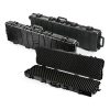 The Glary Tactical Rifle Case 52" Black is durable, lightweight, stackable, TSA approved, waterproof, shakeproof and suitable for all weather! Featuring both Egg Shell and Pick and Pluck foam, 7 snap latches, 4 durable hinges, 2 lock points, roller wheels, 2 comfortable handles, as well as a rubber seal and air valve.