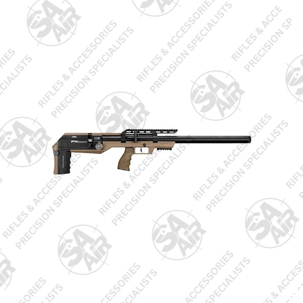 The lightweight, high-performance FX Leopard Composite Sniper FDE 5.5mm features a reinforced polymer chassis. Here FX Airguns provides hunters and target shooters with a highly adjustable, ergonomic, and modular platform. Furthermore, it's more affordable and easier to carry in the field than its standard aluminum chassis counterpart.