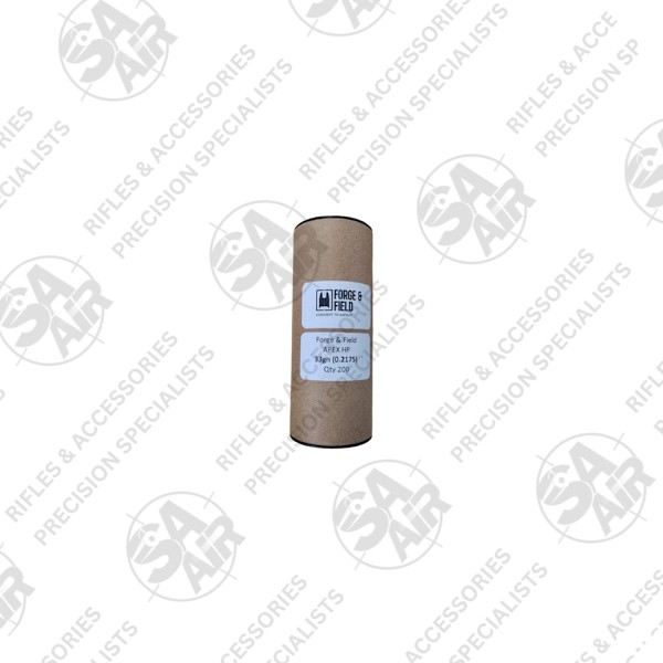 For notable accuracy, consistency and impact, get the Forge & Field Apex HP .2175 33gr Boat Tail 200PCS. These competition-grade Hollow Point slugs boast a BC of 0.188, much higher that of other popular 33 grain slugs! With a hollow point, boat tail design and superior finish, they deliver on stability and impact.