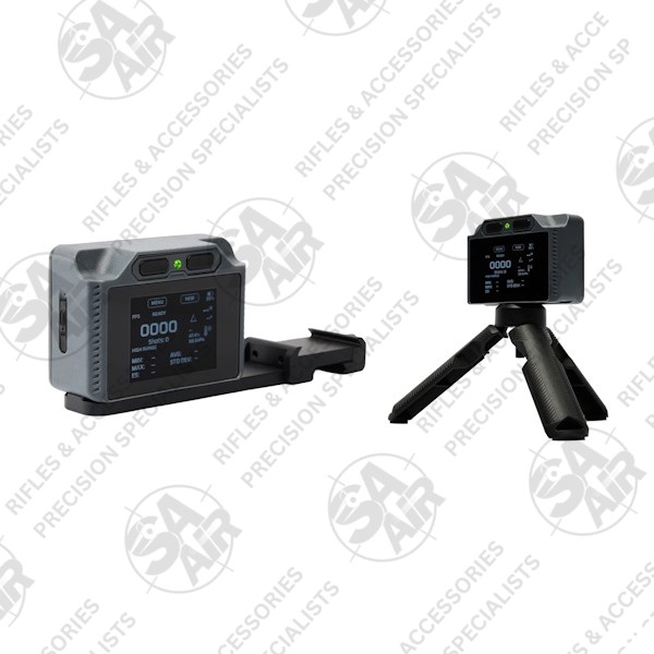 The FX Pocket Chronograph Pro with built-in display reads 200fps to 4,500fps. It also adds environmental, cant and level data, does BC calculation, has Bluetooth apps and a PRS mode. Everything you may ever need in a chronograph in a durable, compact design, along with a Picatinny / ARCA weapon mount, compact bench tripod, USB-C charging cable and a protective FX carry case.