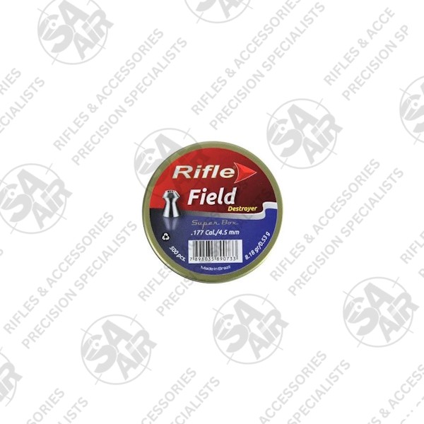 Rifle Field Destroyer 4.5mm 8.18gr 500PCS are powerful and accurate pellets designed for hunting and pest control, ensuring penetration and rapid expansion with a hollow point and sharp tip.